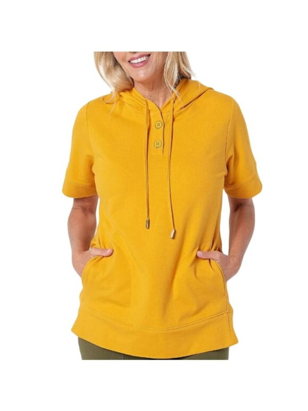 Joan Rivers Hoodie Size XXS French Terry Short Sleeve Sunflower Cotton Blend NEW